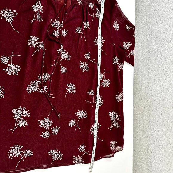 Ann Taylor Tie-Front Blouse – Burgundy with Ivory Florals | Medium Petite - Picture 3 of 9